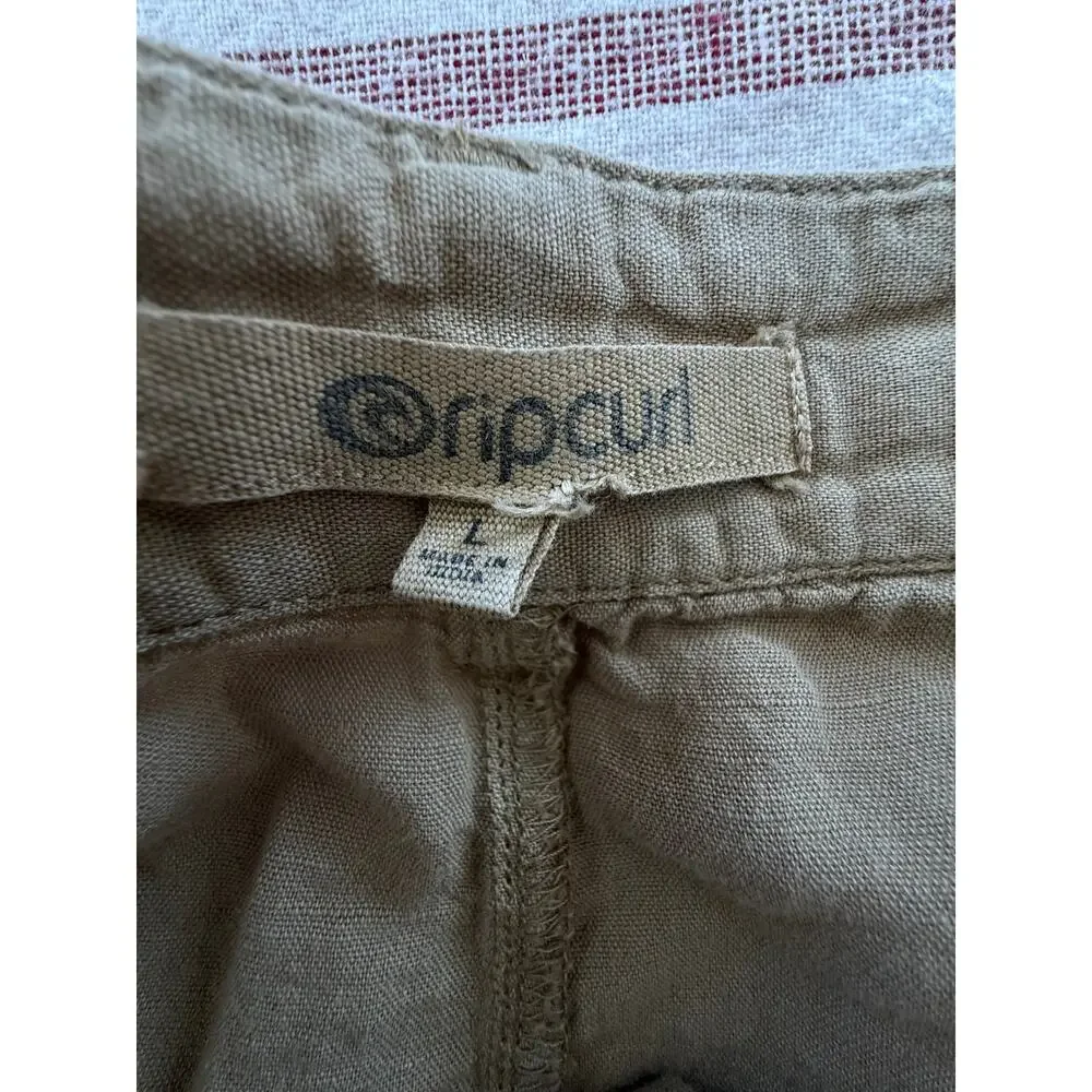 Rip Curl Summer Palm Linen Shorts High Rise Coconut Button Women's L Gold Beachy
